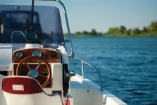 Picture of a boat and a blue sky.